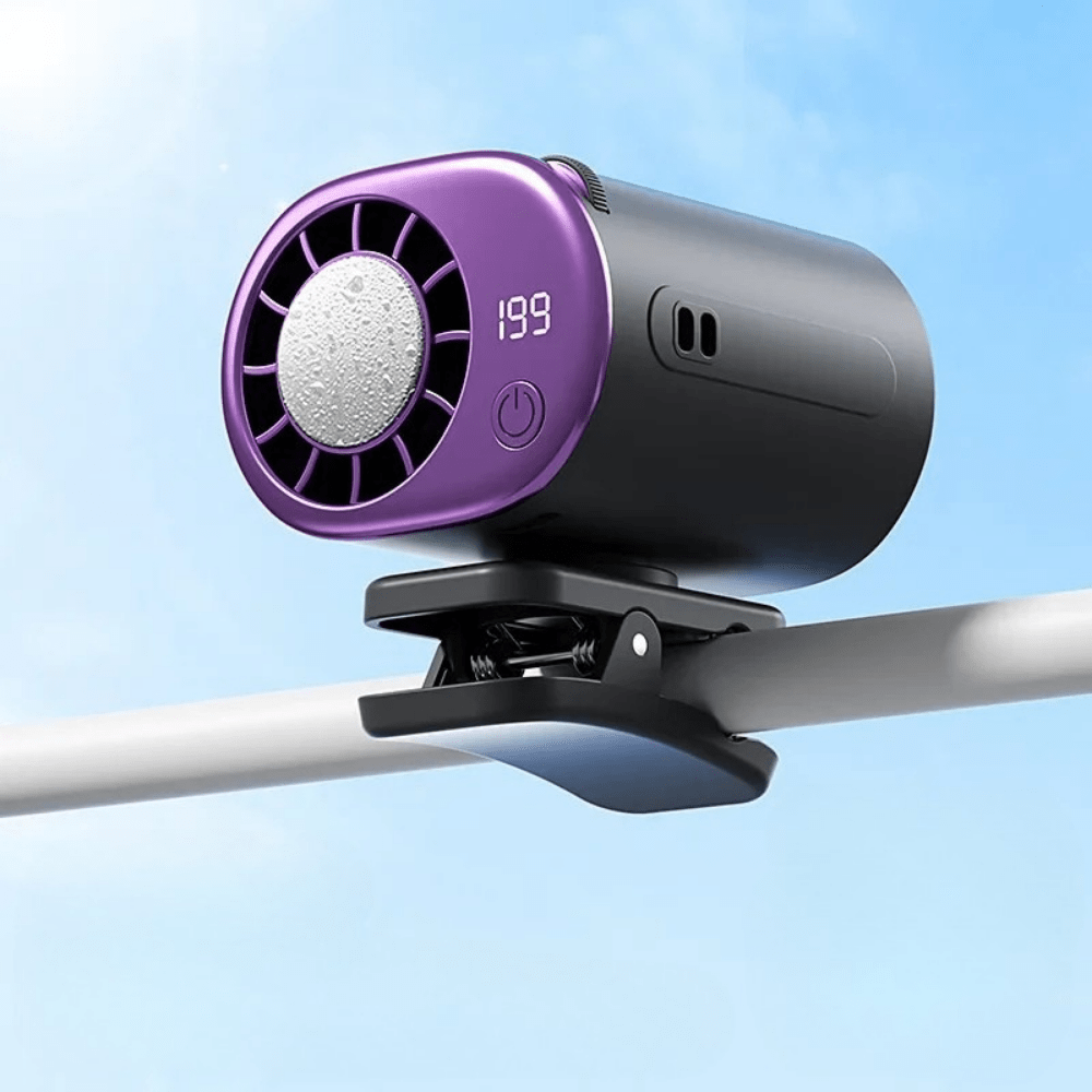 Portable Clip-On USB Fan featuring adjustable airflow and a protective mesh guard, perfect for travel and personal cooling needs. 0